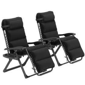 Outsunny Zero Gravity Lounge Chair Set, 2 Pieces Reclining Folding Outdoor Lounge Chairs with Cushion, Headrest, Side Tray, Black