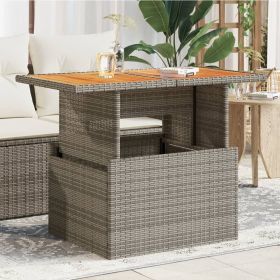 Garden Table Grey PE rattan, powder-coated steel, solid acacia wood