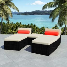 5 Piece Patio Lounge Set with Cushions Poly Rattan Black