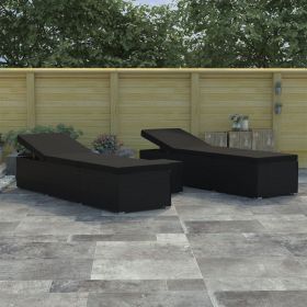 3 Piece Garden Sun Lounger Set Poly Rattan Black