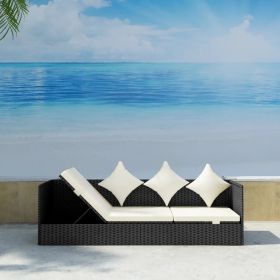 Outdoor Sofa with Cushion & Pillow Poly Rattan Black