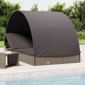 2-Person Sunbed with Round Roof Gray 83.1"x44.1"x55.1" Poly Rattan