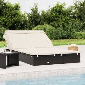 2-Person Sunbed with Foldable Roof Black 83.9"x46.5"x38.2" Poly Rattan