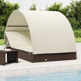 2-Person Sunbed with Round Roof Brown 83.1"x44.1"x55.1" Poly Rattan