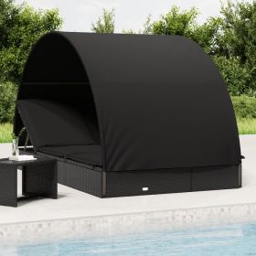 2-Person Sunbed with Round Roof Black 83.1"x44.1"x55.1" Poly Rattan