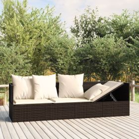 Patio Lounge Bed with Cushions Brown Poly Rattan