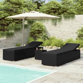 3 Piece Patio Sun Loungers with Tea Table Poly Rattan Black