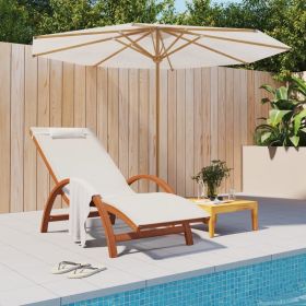 Sun Lounger with Pillow White Textilene and Solid Wood Poplar (Color: White)