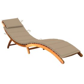 Patio Sun Lounger with Cushion Solid Acacia Wood (Color: Beige)