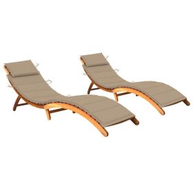 Sun Loungers 2 pcs with Cushions Solid Acacia Wood (Color: Beige)