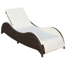Sun Lounger with Cushion Poly Rattan Brown (Color: Brown)