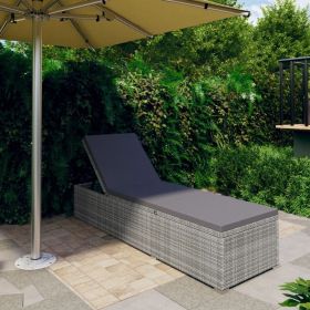 Sun Lounger with Cushion Poly Rattan Gray (Color: Grey)