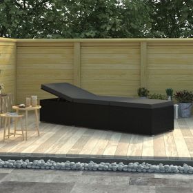 Sun Lounger with Cushion Poly Rattan Black (Color: Black)