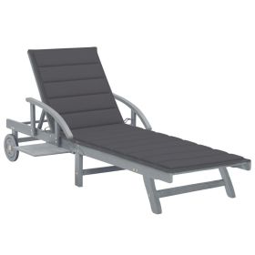 Patio Sun Lounger with Cushion Solid Acacia Wood (Color: Grey)