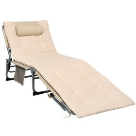 4-Fold Oversize Padded Folding Lounge Chair with Removable Soft Mattress (Color: Beige)