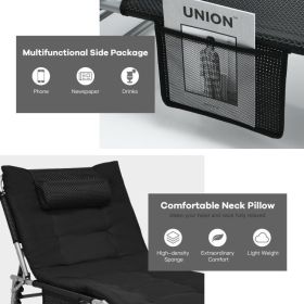 4-Fold Oversize Padded Folding Lounge Chair with Removable Soft Mattress (Color: Black)