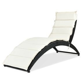 Foldable Patio Lounge Chair with Cushion for Backyard (Color: Beige)