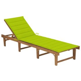 Folding Sun Lounger with Cushion Solid Acacia Wood (Color: Green)