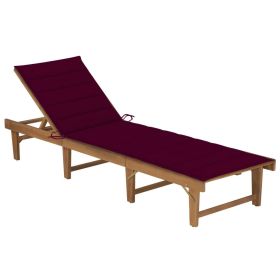 Folding Sun Lounger with Cushion Solid Acacia Wood (Color: Red)