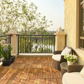 27 Pieces Acacia Wood Interlocking Patio Deck Tile Outdoor Decor  Flooring (type: B)